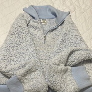 Pink half zip fluffy pull over